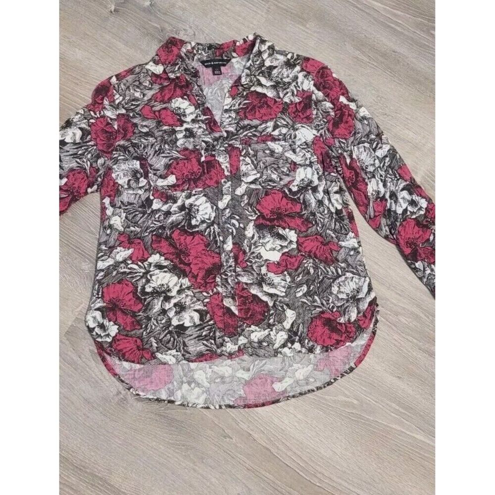 Rock‎ & Republic Women's Purple Floral Button-Up Long Sleeve Shirt Size XS